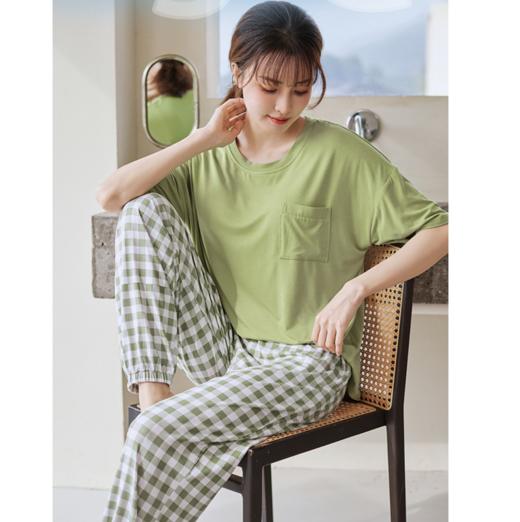 女士夏季莫代尔睡衣带胸垫，防凸点短袖家居服套装 商品图3
