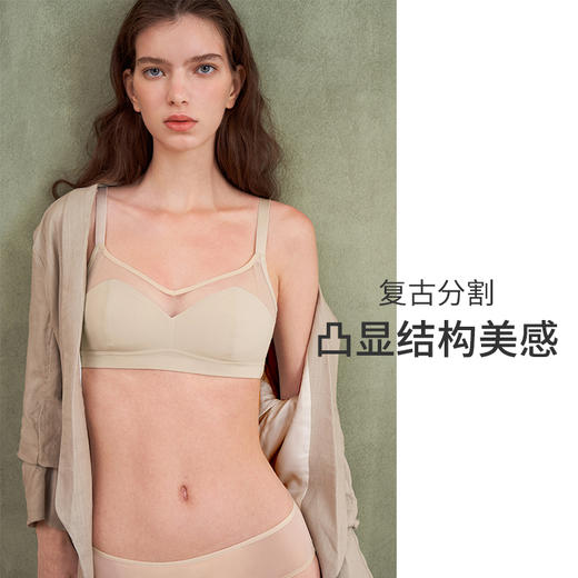 HSIA遐无钢圈内衣女轻薄全罩杯大胸承托优质乔其复古拼接光面文胸 商品图3