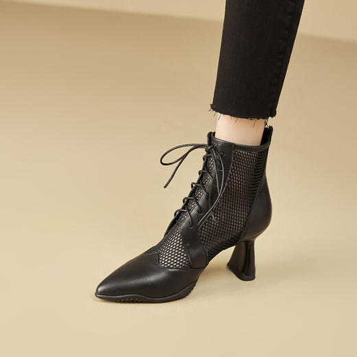 春季新款，时尚系带款网纱拼接运动底尖头高跟短靴CZ-CZ375 商品图14