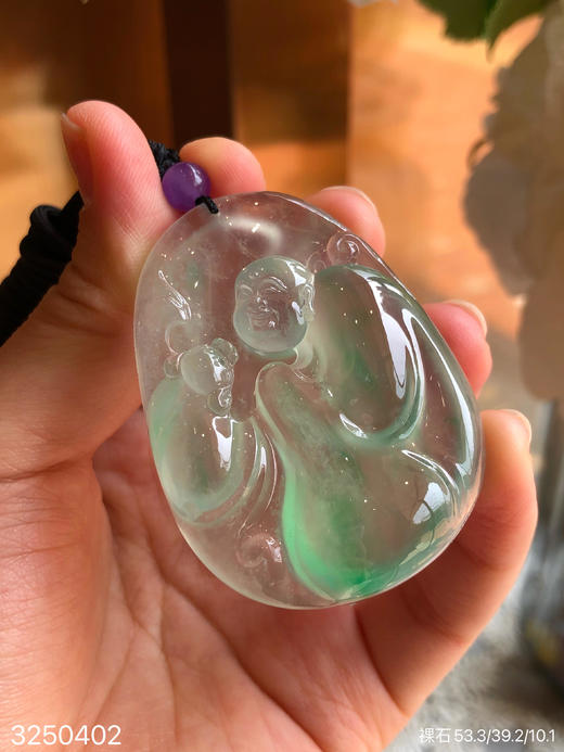 加龙大师作品，玻璃飘翠布袋佛吊坠【3250402】具体价格微信咨询 商品图3