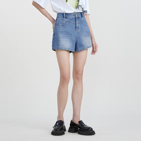 谜底牛仔短裤女2023春新款复古高腰修身百搭纯棉牛仔裤231MK0138