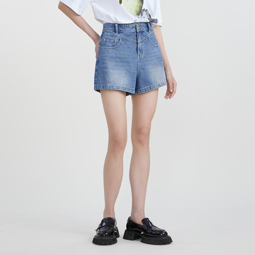 谜底牛仔短裤女2023春新款复古高腰修身百搭纯棉牛仔裤231MK0138 商品图0