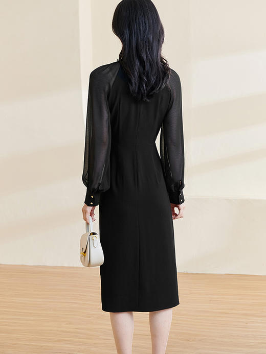 剩S/XL 米思阳2026春季气质优雅修身裙子女插肩袖开叉显瘦连衣裙0675 商品图2