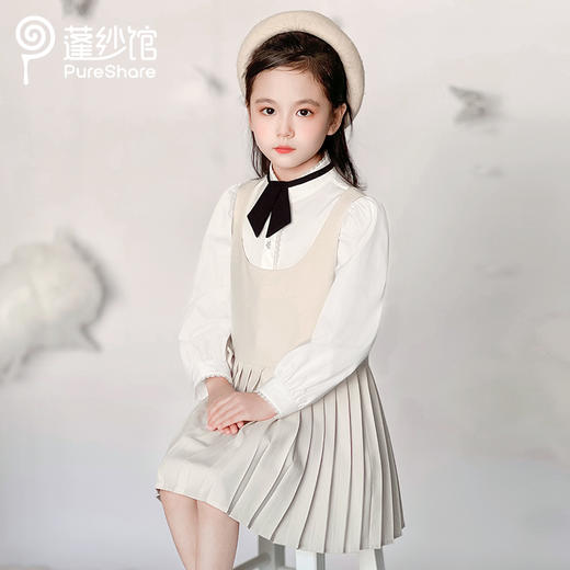 【云优选】110-160cm | Pureshare蓬纱馆 英伦复古两件套连衣裙-静谧庄园（含裙子、衬衫）送同款领结 （不含眼镜） 商品图1