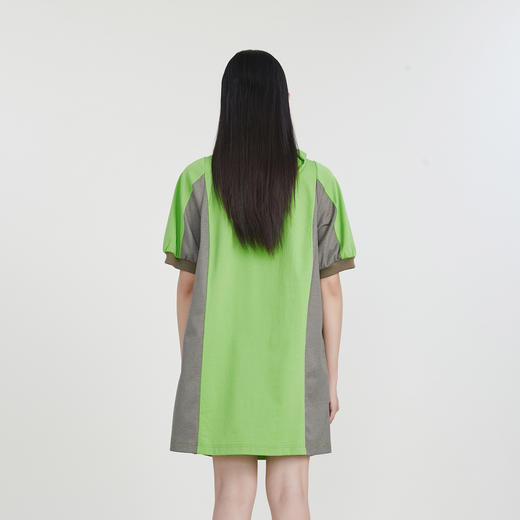 谜底连帽H型连衣裙2023春季新款休闲拼接直筒卫衣裙短袖231ML0098 商品图2