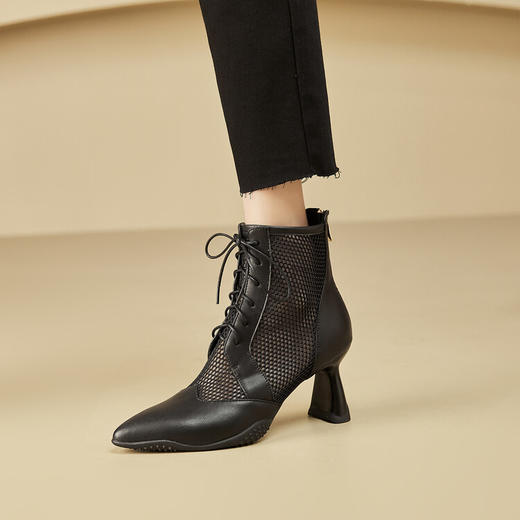 春季新款，时尚系带款网纱拼接运动底尖头高跟短靴CZ-CZ375 商品图13