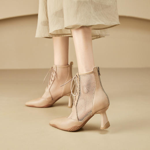 春季新款，时尚系带款网纱拼接运动底尖头高跟短靴CZ-CZ375 商品图2