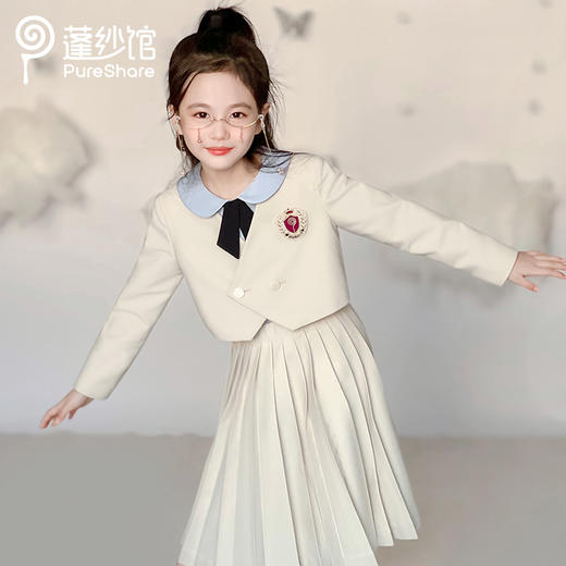 【云优选】pureshare蓬纱馆 女童学院风套装春秋2025新款春儿童百褶裙（裙子+西装外套+领结，不含衬衫） 商品图3
