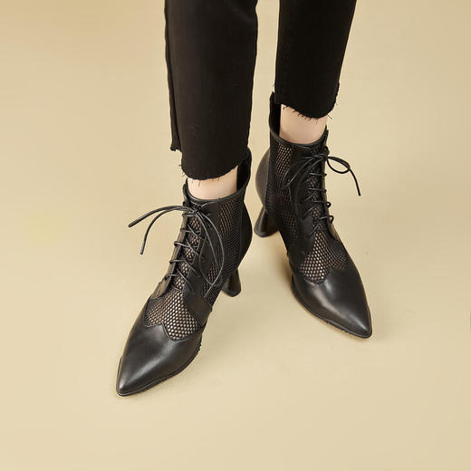 春季新款，时尚系带款网纱拼接运动底尖头高跟短靴CZ-CZ375 商品图9