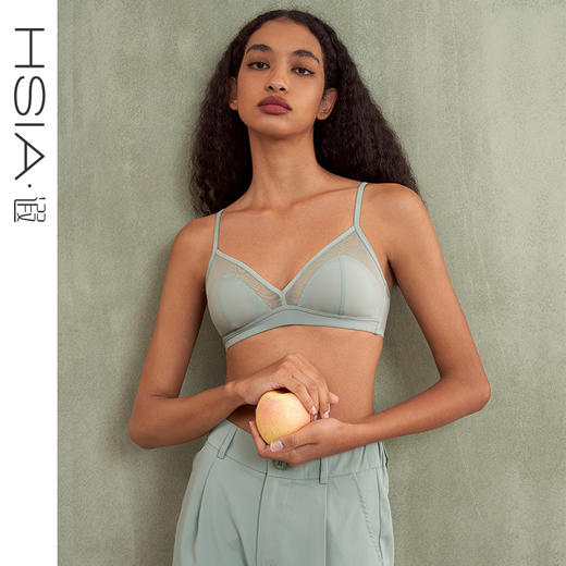 HSIA遐无钢圈内衣女优质乔其复古拼接网纱小胸显胸胸罩防露点文胸 商品图0