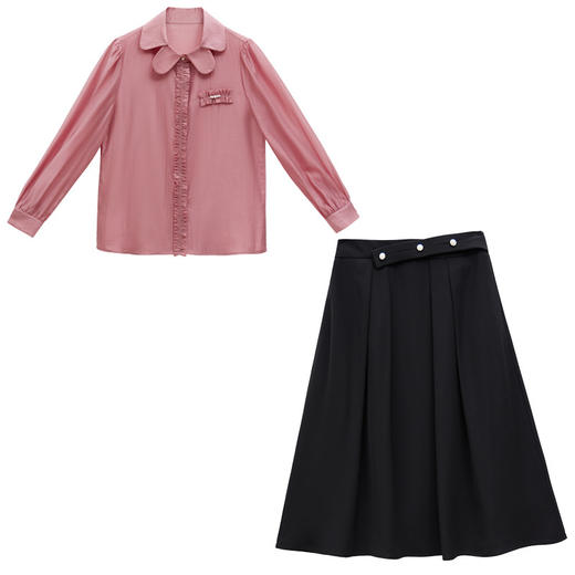 春新款褶皱拼接钉珠点缀名媛气质休闲时尚修身显瘦两件套HR-MLJL8020 商品图4