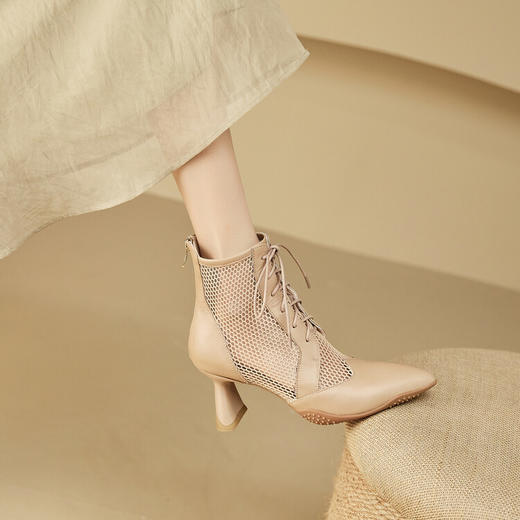 春季新款，时尚系带款网纱拼接运动底尖头高跟短靴CZ-CZ375 商品图6