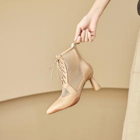 春季新款，时尚系带款网纱拼接运动底尖头高跟短靴CZ-CZ375