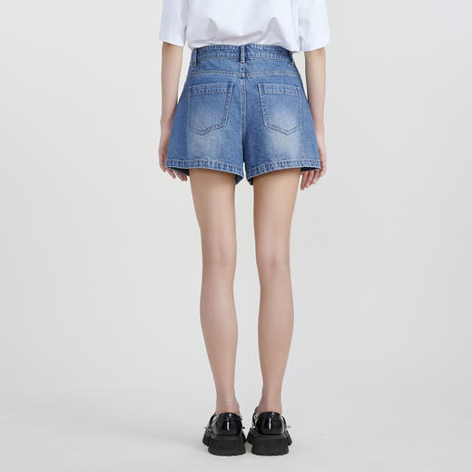 谜底牛仔短裤女2023春新款复古高腰修身百搭纯棉牛仔裤231MK0138 商品图2