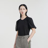 谜底T恤短袖女2023春季新款简约百搭圆领泡泡袖上衣女231MT0120 商品缩略图1