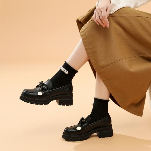 ZHR麦穗蝴蝶结乐福鞋厚底单鞋百搭英伦小皮鞋女2023春季新款 商品图6