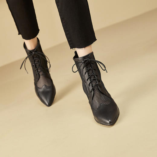 春季新款，时尚系带款网纱拼接运动底尖头高跟短靴CZ-CZ375 商品图11