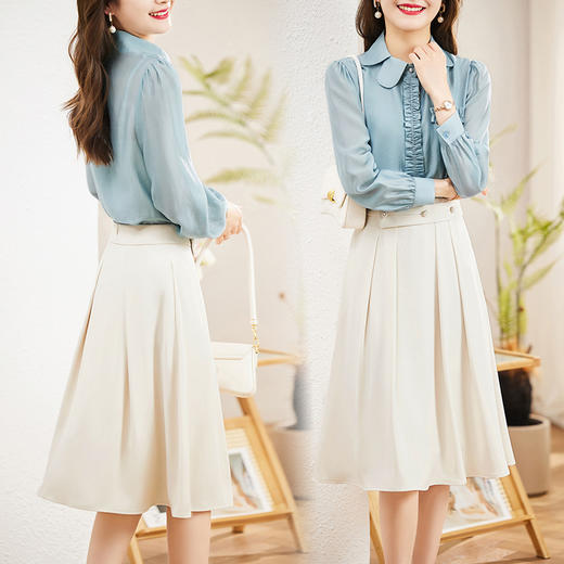 春新款褶皱拼接钉珠点缀名媛气质休闲时尚修身显瘦两件套HR-MLJL8020 商品图6