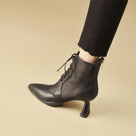 春季新款，时尚系带款网纱拼接运动底尖头高跟短靴CZ-CZ375 商品图10