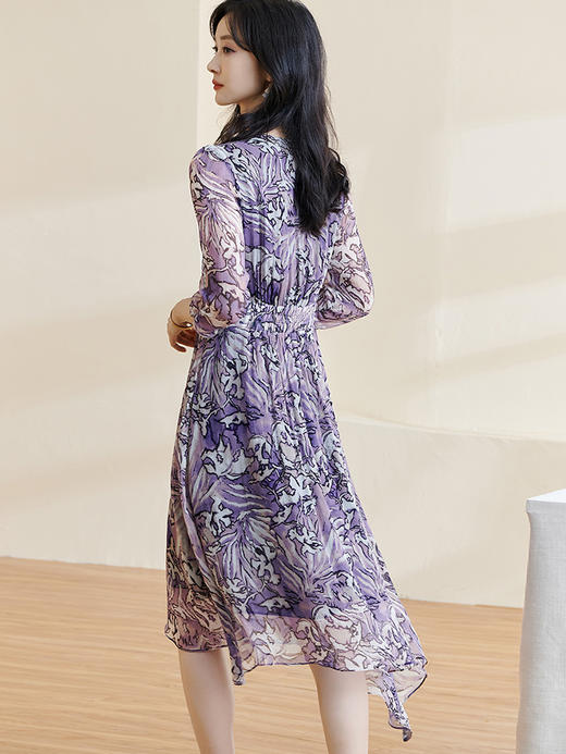 剩S 米思阳2024夏季新款收腰飘逸真丝中长裙100%桑蚕丝印花连衣裙0627 商品图3