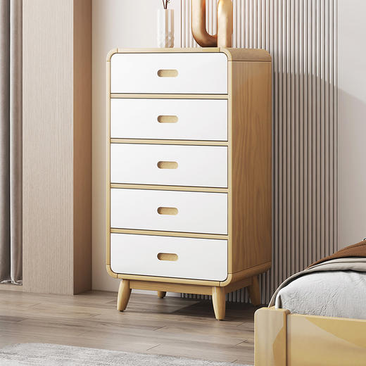 喜梦宝家具全实木五斗柜卧室储物柜实木斗柜柜子大白 商品图0