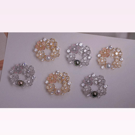甄珠贝  春日限定 樱花胸针 基本无暇 天女珠光akoya/大溪地正圆珠 商品图2