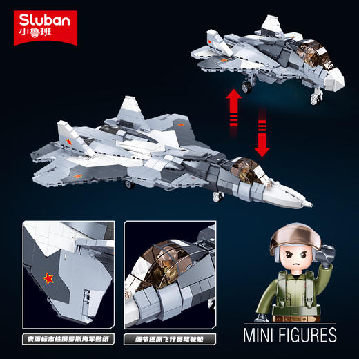 小鲁班新品0986俄罗斯苏57战斗飞机模型积木拼装玩具益智十岁以上 商品图2