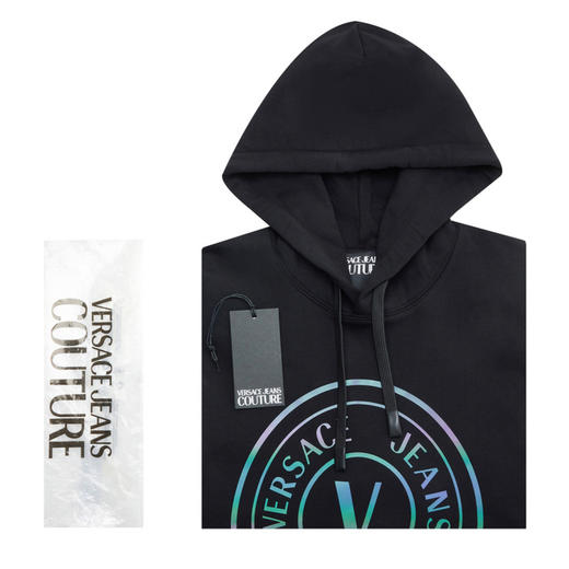 VERSACE JEANS 范思哲 男士V EMBLEM系列徽标印花连帽卫衣 黑色 73GAIG01 CF00G 899 （偏大一码） 商品图2