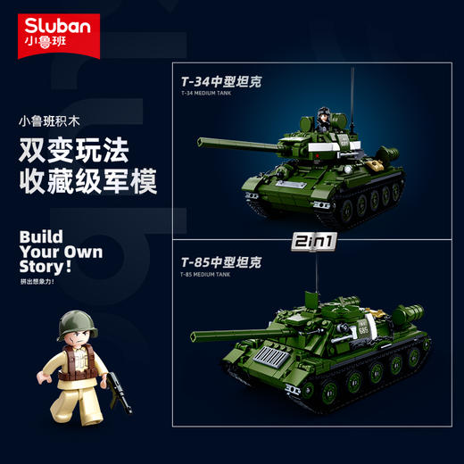 小鲁班T34/85坦克积木玩具拼装二战军事模型儿童生日礼物男孩益智 商品图2