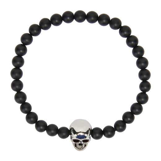 ALEXANDER MCQUEEN 亚历山大麦昆 男士黑色珠子银色骷髅头潮流手链 商品图1