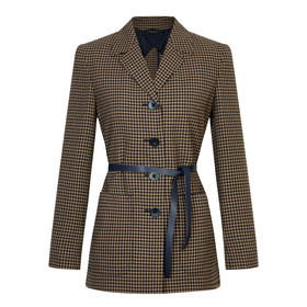 MAXMARA STUDIO 麦丝玛拉 女士英伦风格子纹翻领收腰短款西装外套 BALZAC