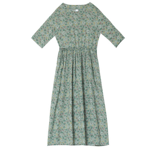 文艺棉麻印花连衣裙，复古收腰系带显瘦碎花SJ-3174 商品图4