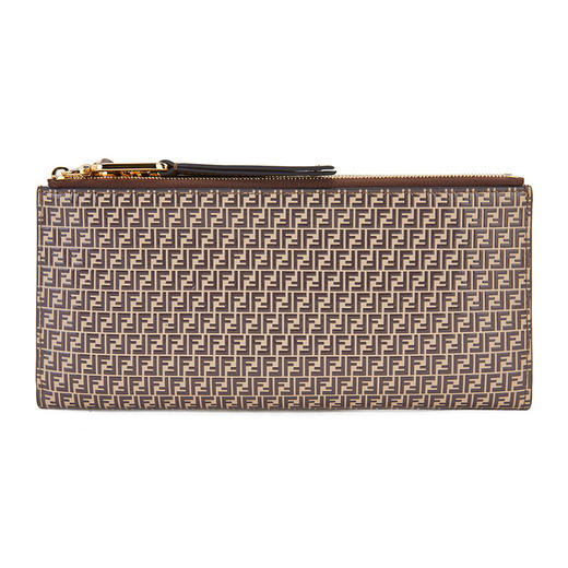 FENDI 芬迪 女士Fendi O’Lock系列米色/棕色牛皮FF印花长款钱包 8M0405 AHM1 商品图0