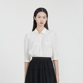 谜底宽松提花衬衫女2023春季新款小清新翻领衬衣七分袖231MC0086
