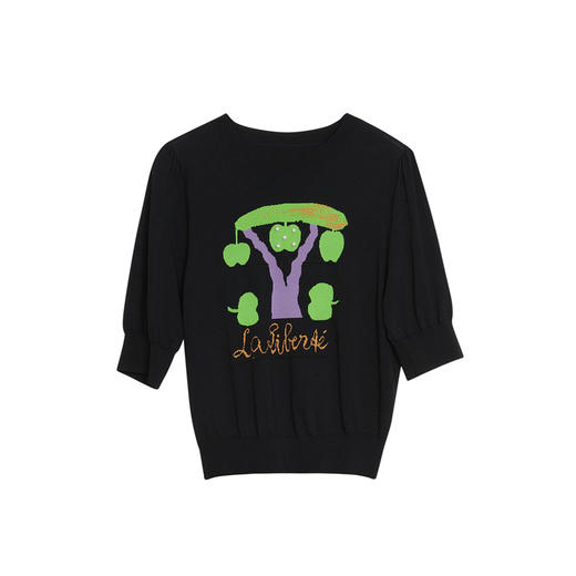 谜底套头针织衫短袖女2023春季新款百搭圆领泡泡袖上衣231MZ0304 商品图5