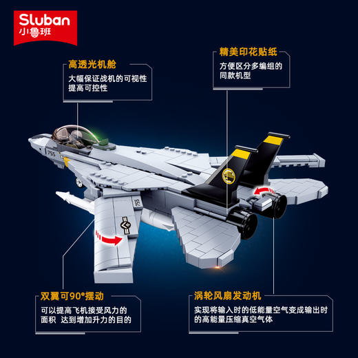 小鲁班积木飞机F14D雄猫战斗机现代军事模型拼装儿童益智男孩玩具 商品图1