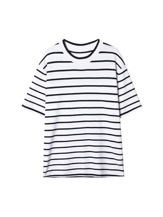 322工房经典再造羊毛羊绒圆领针织T恤2023春夏条纹针织套头衫B024 商品图4