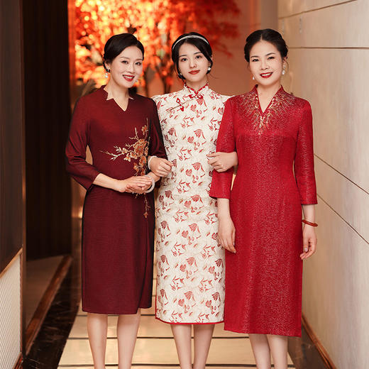 MLY礼服女酒会改良旗袍婚庆年会贵夫人红色连衣裙 商品图2