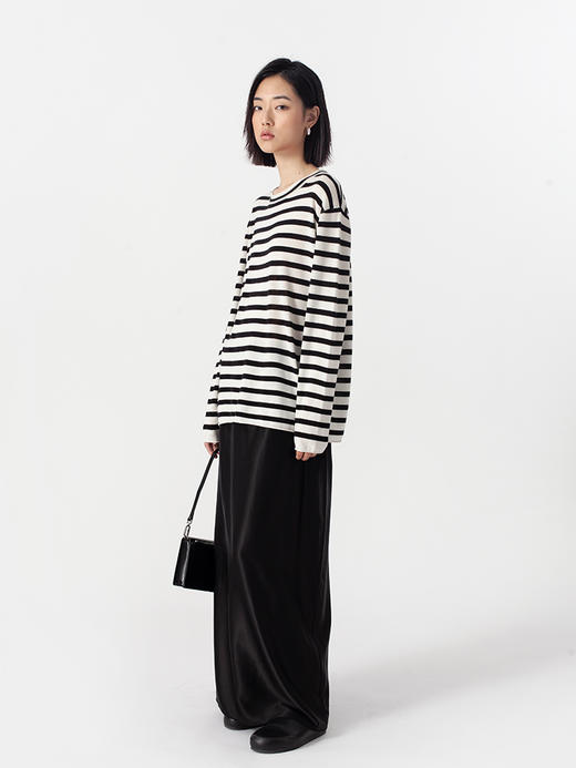 322工房经典再造丝羊绒圆领针织套头衫2023春夏款条纹宽松T恤B023 商品图3