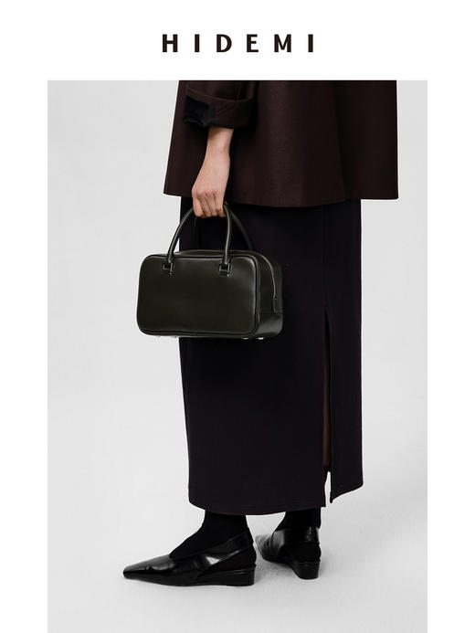 HIDEMI 牛皮波士顿包 白色/烟草灰绿 商品图5