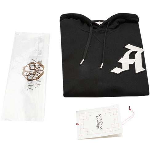 ALEXANDER MCQUEEN 亚历山大.麦昆 男士刺绣徽标抽绳连帽运动卫衣 黑色 商品图2