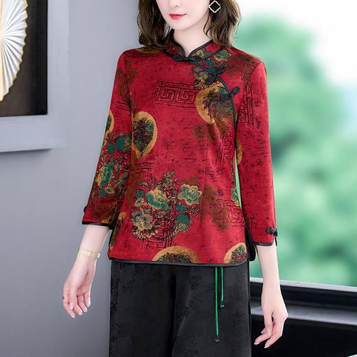 NYL-2301改良版旗袍上衣女2023春秋新款时尚洋气立领中老年修身显瘦打底衫 商品图2