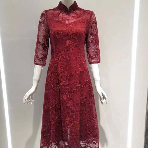南3荣萍红色蕾丝连衣裙 商品图0