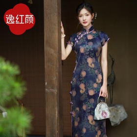 逸红颜2025年夏季新款40姆米一片式古法传统复古民国风旗袍 悠昙