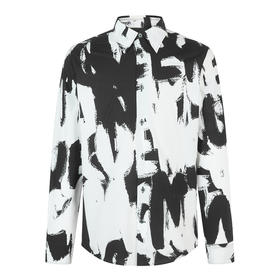 ALEXANDER MCQUEEN 亚历山大麦昆 2023春夏新品 男士字母涂鸦印花衬衫 黑色 704922 QTO66