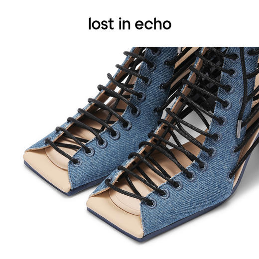 lost in echo 2023春夏新款方头缠绕绑带拼接高跟短靴 商品图4