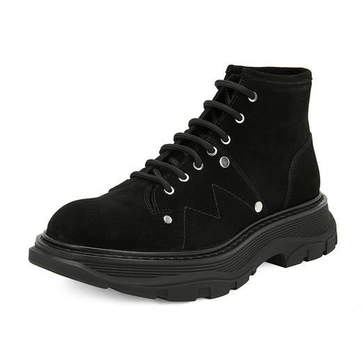 ALEXANDER MCQUEEN 亚历山大.麦昆 女士Tread系列牛皮系带短靴 黑色 595469 商品图1