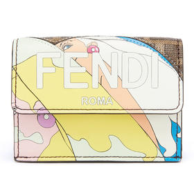 FENDI 芬迪 女士Micro Trifold系列棕色布料FF图案紧凑型三折皮夹
