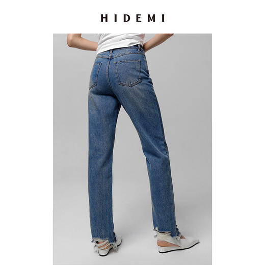 HIDEMI 可再生丹宁环保系列水洗做旧毛边牛仔裤 商品图0