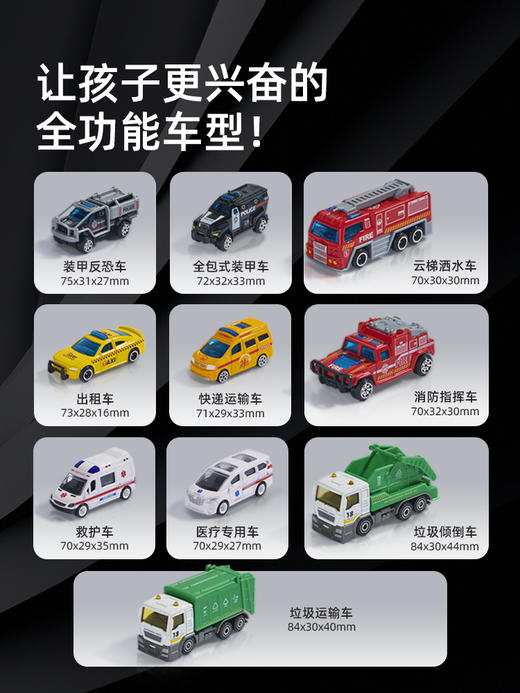 mideer弥鹿儿童玩具合金车模型男孩惯性仿真小汽车消防工程车套装 商品图1